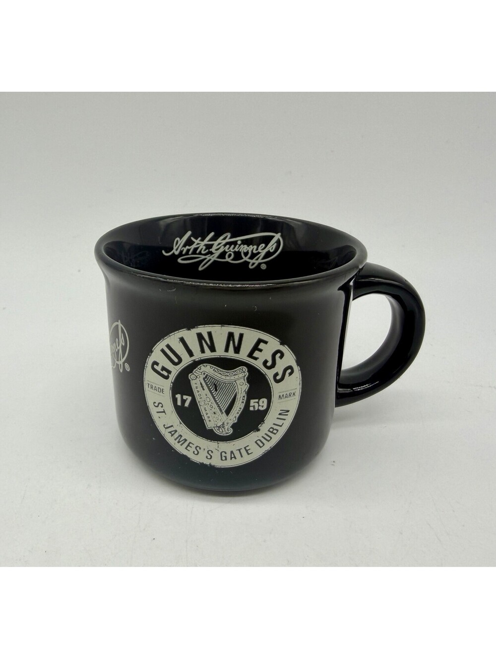 Guinness Beer Mini Ceramic Mug St James's Gate Dublin Label Black Arthur Guiness